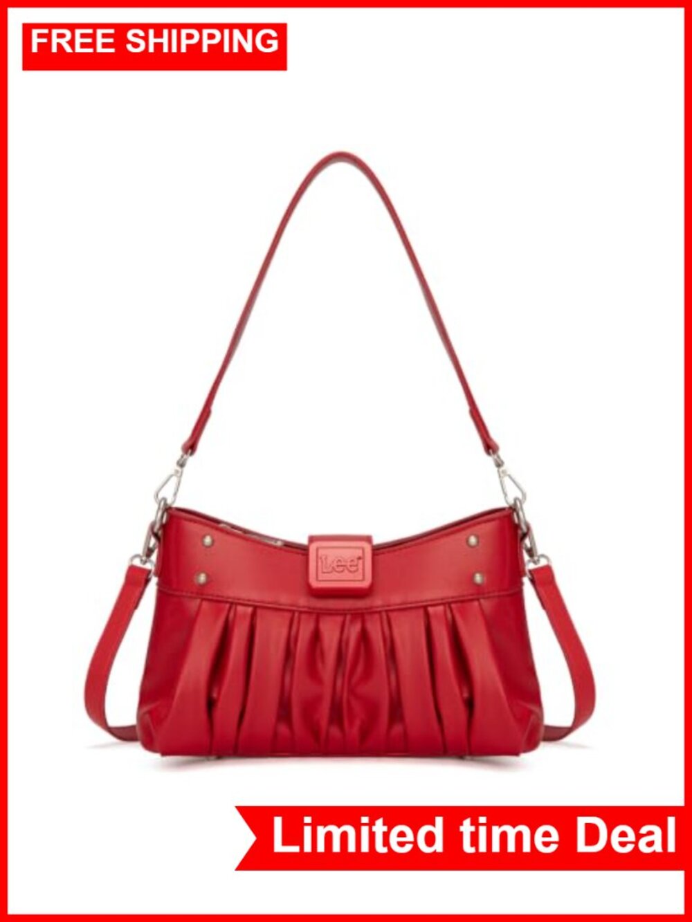 Small Faux Leather Shoulder Crossbody Bag with Detachable Straps, Ruched